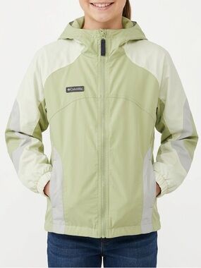 Columbia Girls Windbreaker Jacket Hooded Green White Lightweight Size XL 14/16